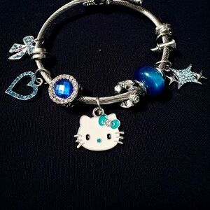 Pandora inspired Hello Kitty Charm Bracelet with Blue Accents
